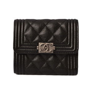 CHANEL Boy Chanel 3-FWallet Caviar Black